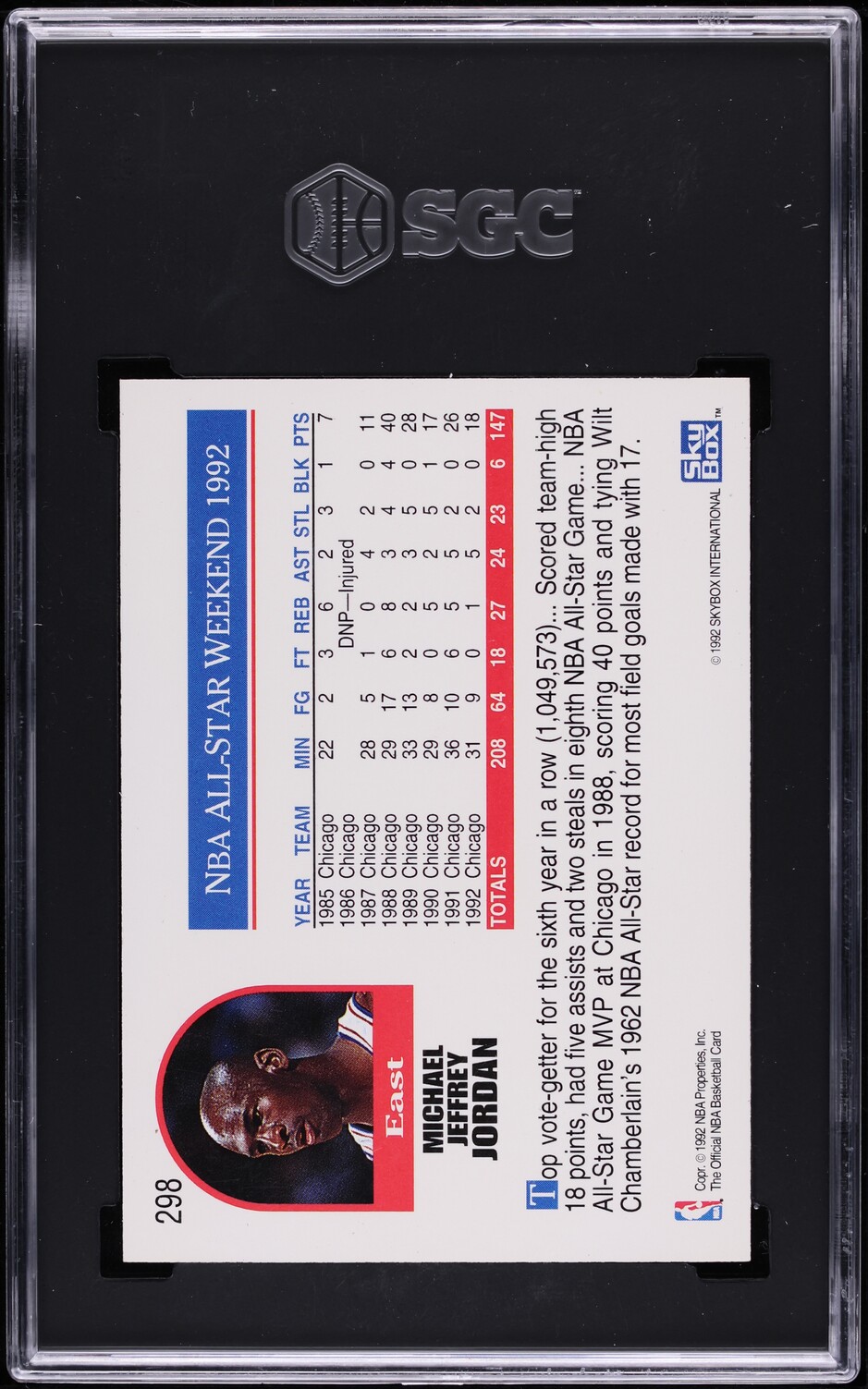 1992 Hoops Michael Jordan ALL-STAR #298 SGC 9 MINT