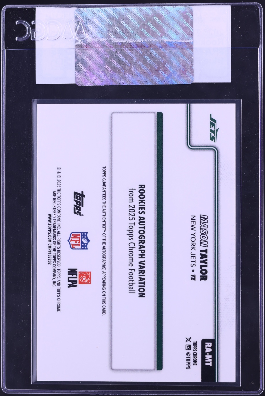 2025 Topps Chrome Blue Refractor Mason Taylor ROOKIE AUTO /150 #RA-MT CGC AUTH