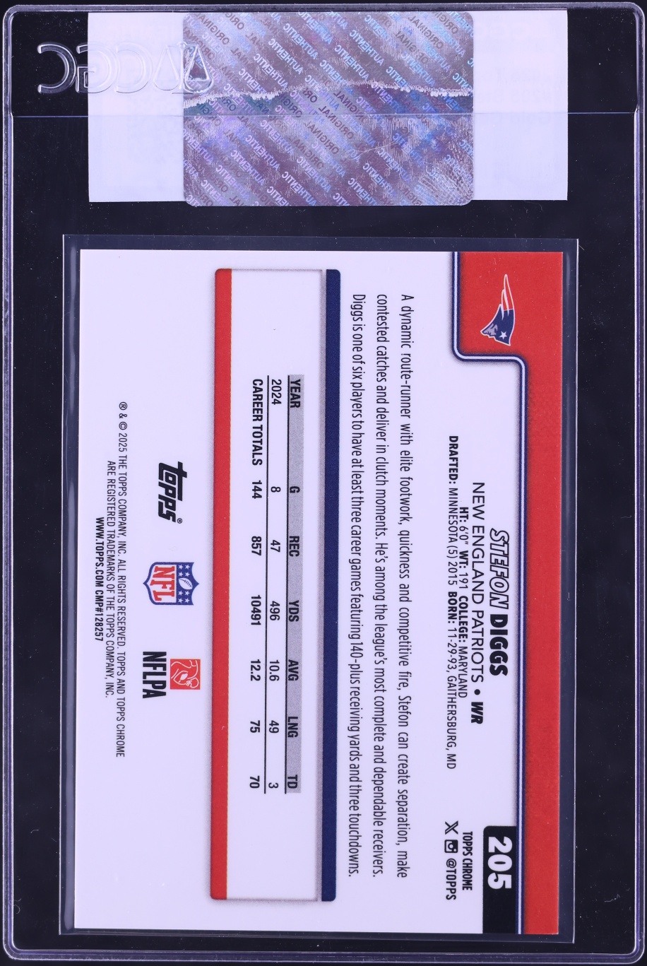2025 Topps Chrome Gold Geometric Refractor Stefon Diggs /50 #205 CGC AUTH
