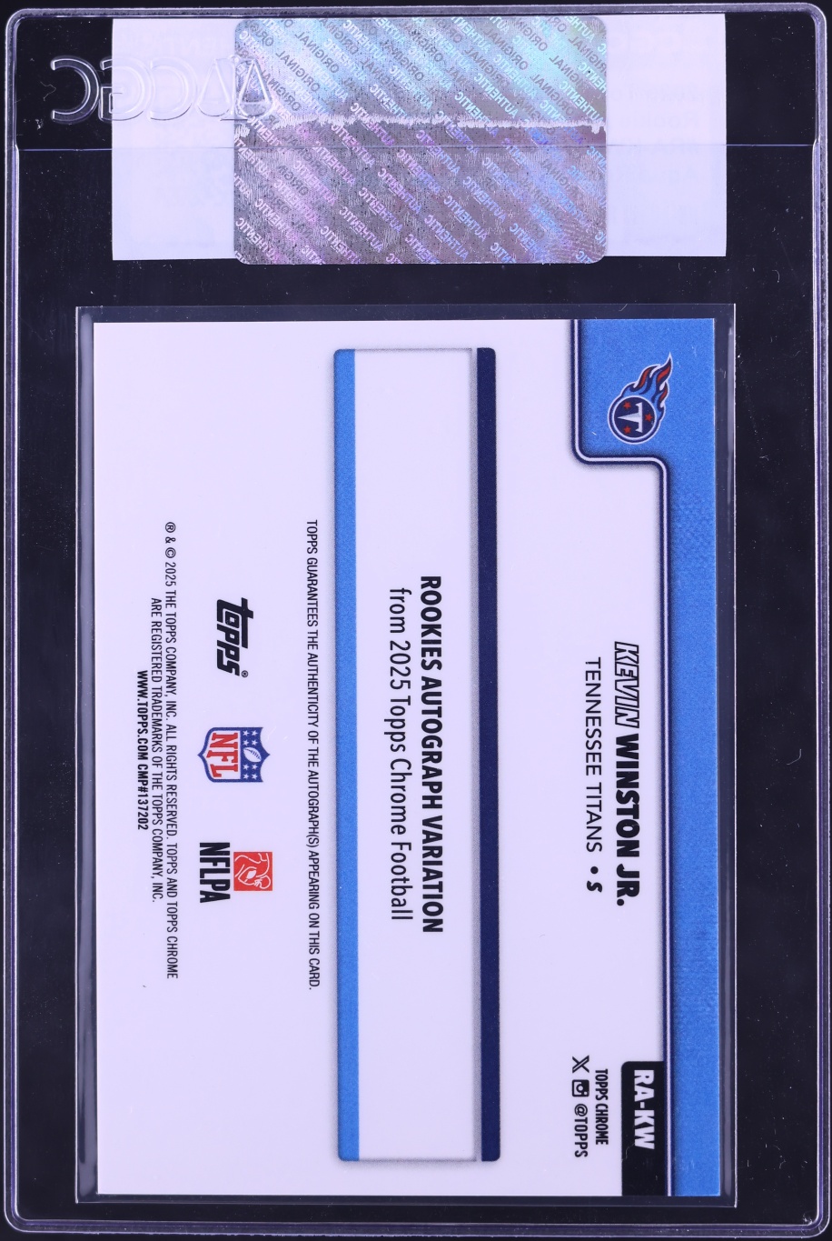 2025 Topps Chrome Aqua Refractor Kevin Winston Jr. ROOKIE AUTO /199 #RA-KW CGC AUTH