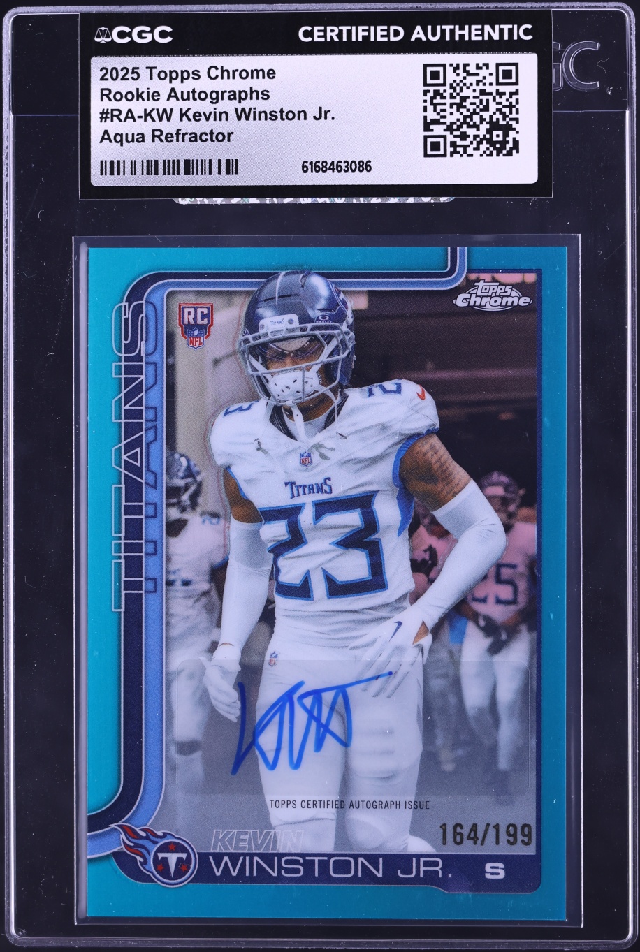 2025 Topps Chrome Aqua Refractor Kevin Winston Jr. ROOKIE AUTO /199 #RA-KW CGC AUTH