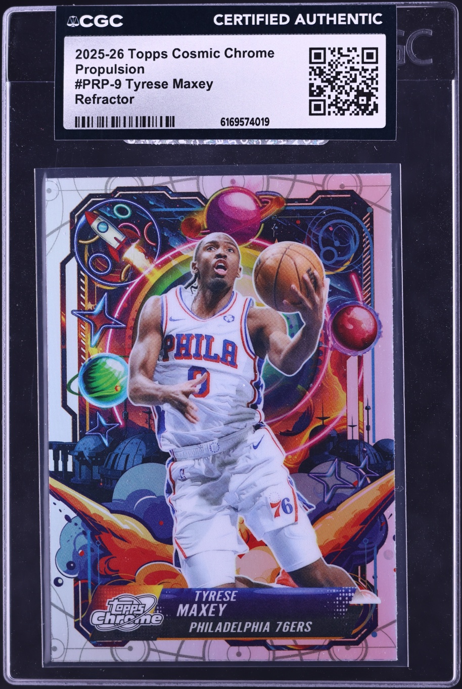 2025 Topps Chrome Cosmic Propulsion Refractor Tyrese Maxey #PRP-9 CGC AUTH