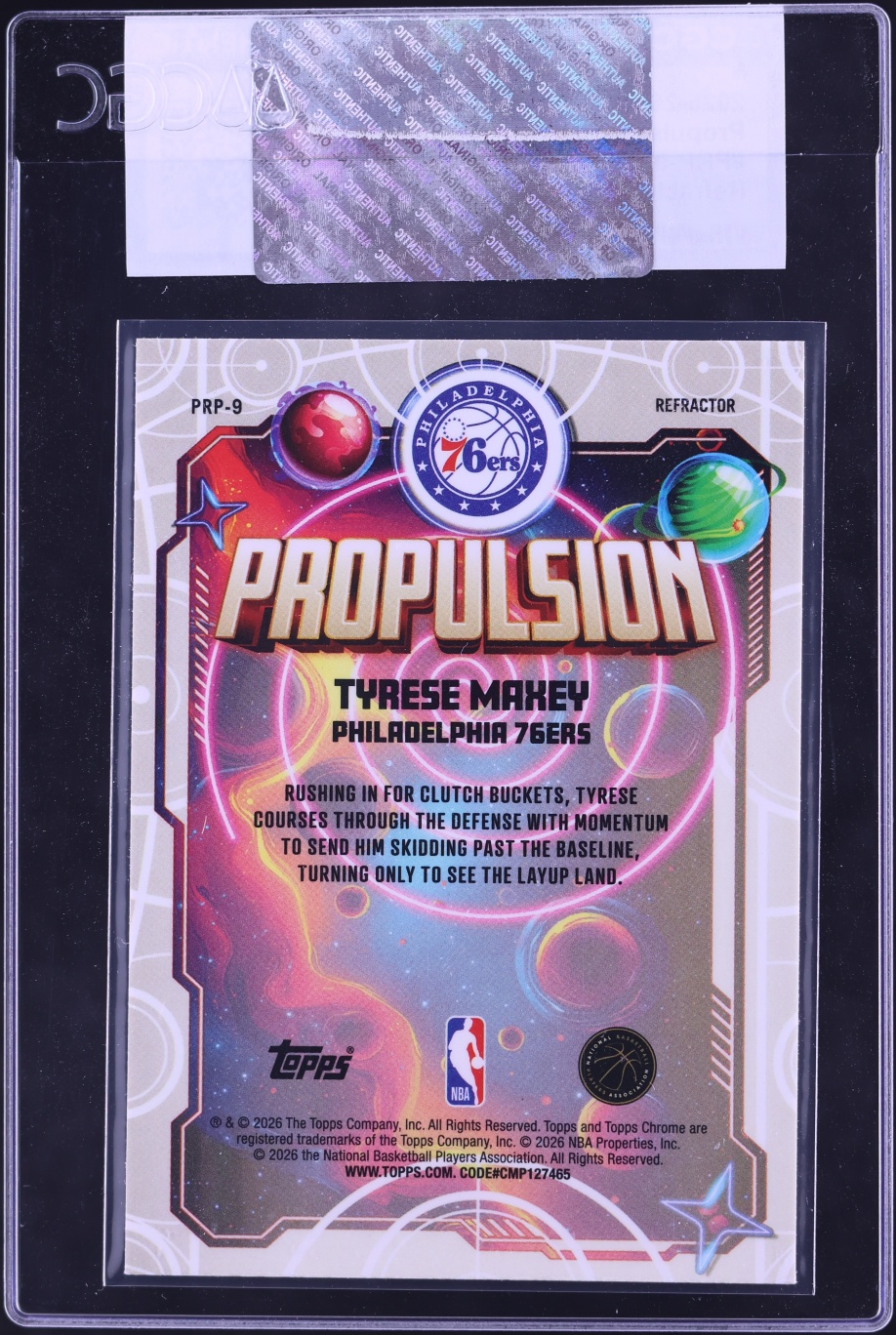 2025 Topps Chrome Cosmic Propulsion Refractor Tyrese Maxey #PRP-9 CGC AUTH