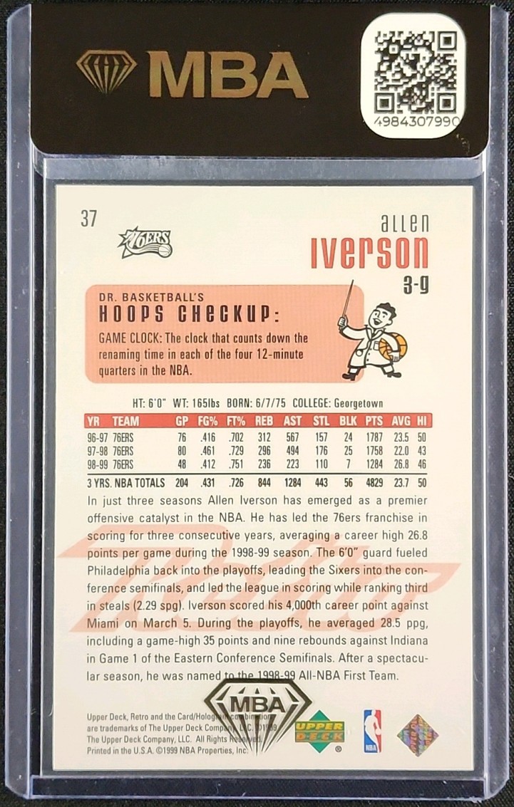 1999 Upper Deck Retro Gold Allen Iverson /250 #37 MBA AUTH