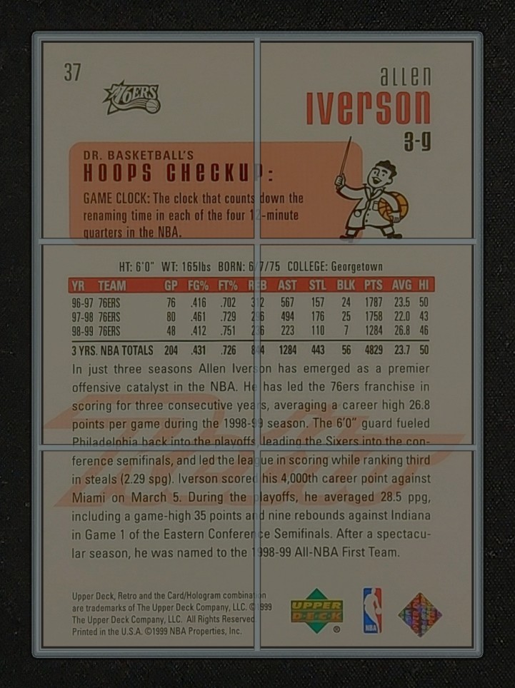 1999 Upper Deck Retro Gold Allen Iverson /250 #37 MBA AUTH