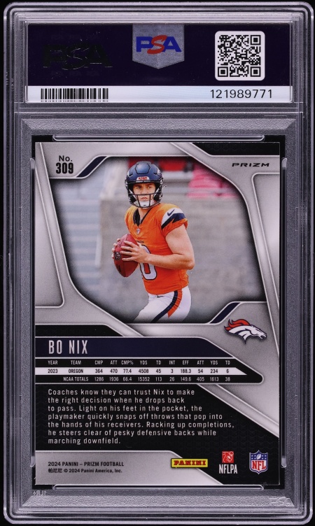2024 Panini Prizm Orange Ice Bo Nix ROOKIE #309 PSA 10 GEM MINT