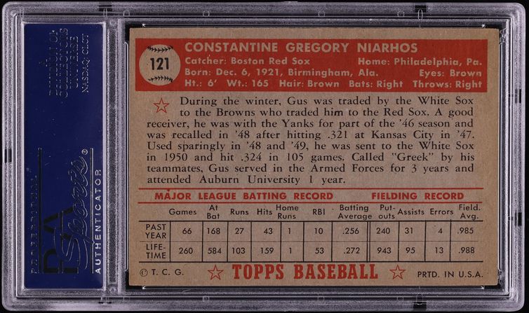 1952 Topps Gus Niarhos #121 PSA 4 VGEX