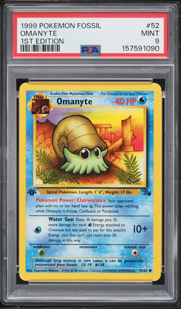 1999 Pokemon Fossil 1st Edition Omanyte #52 PSA 9 MINT