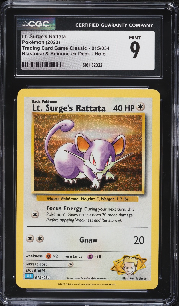 2023 Pokemon SV TCG Classic Blastoise & Suicune Ex Deck Lt Surge's Rattata #15 CGC 9 MINT