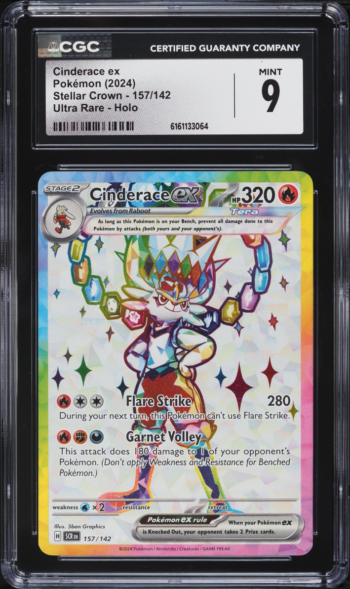 2024 Pokemon Scarlet & Violet Stellar Crown Full Art Cinderace ex #157 CGC 9 MINT