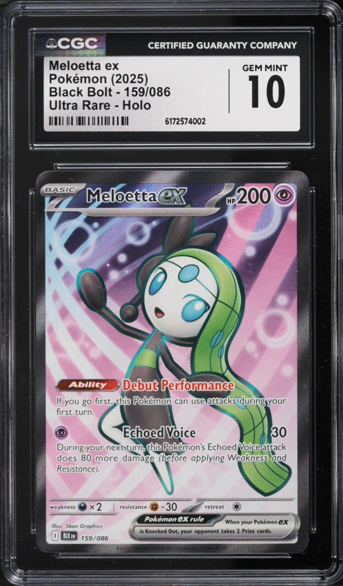 2025 Pokemon Scarlet & Violet Black Bolt Full Art Meloetta ex #159 CGC 10 GEM MINT