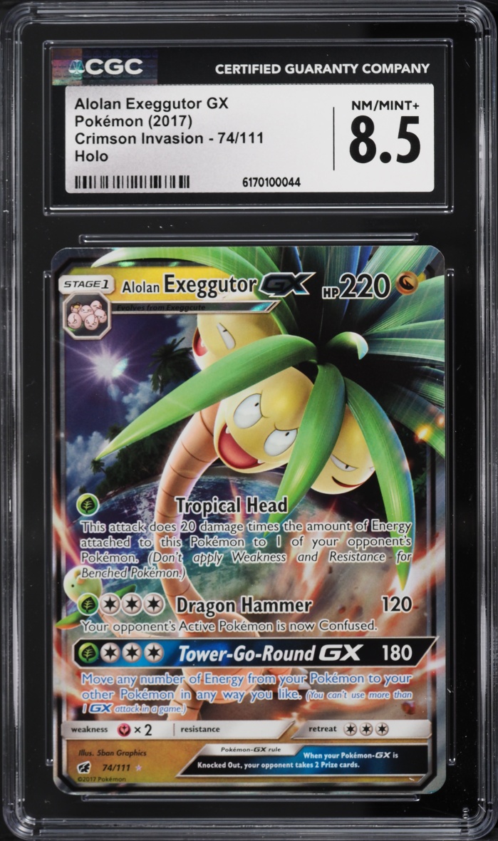 2017 Pokemon Sun & Moon Crimson Invasion Alt Art Alolan Exeggutor GX #74 CGC 8.5 NM-MT+
