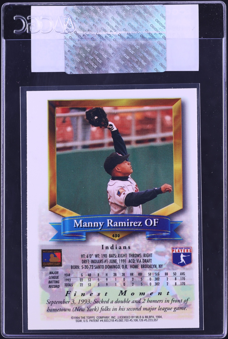 1994 Finest Manny Ramirez #430 CGC AUTH
