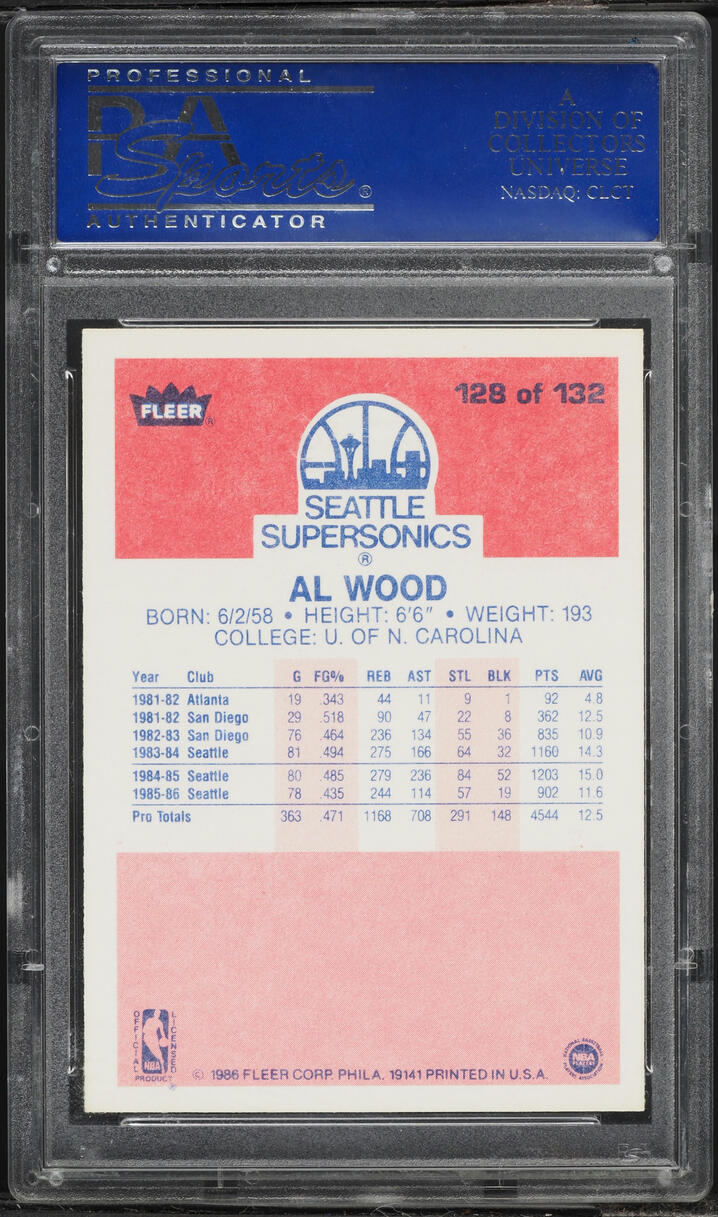 1986 Fleer Basketball Al Wood #128 PSA 9 MINT