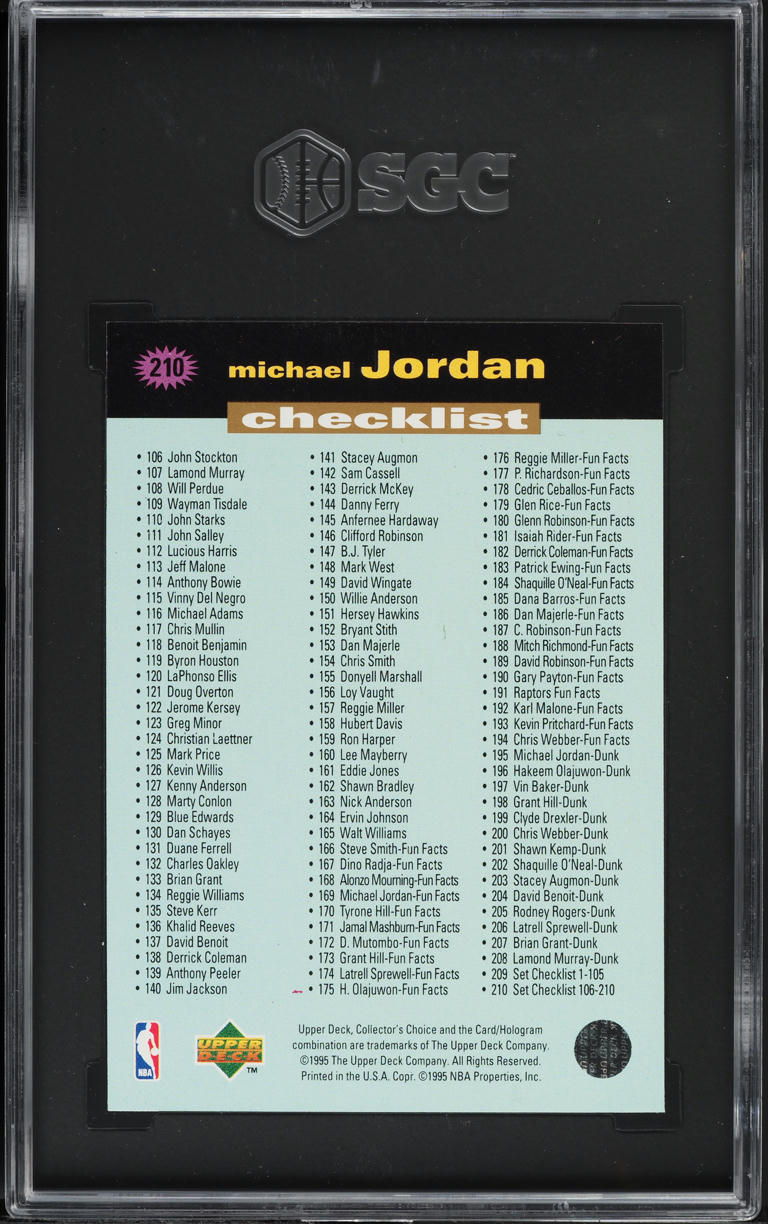 1995 Collector's Choice Checklist Player's Club Michael Jordan #210 SGC 8 NM-MT