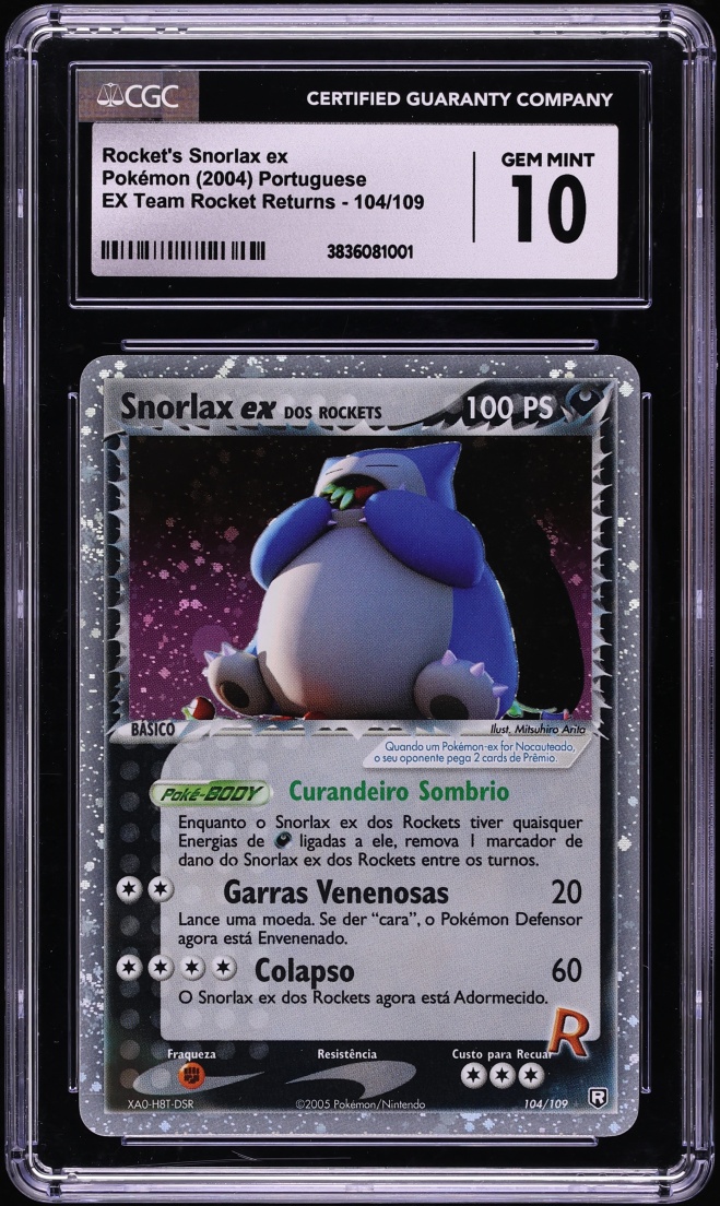 2004 Pokemon Portuguese EX Team Rocket Returns Holo Rocket's Snorlax ex #104 CGC 10 GEM MINT