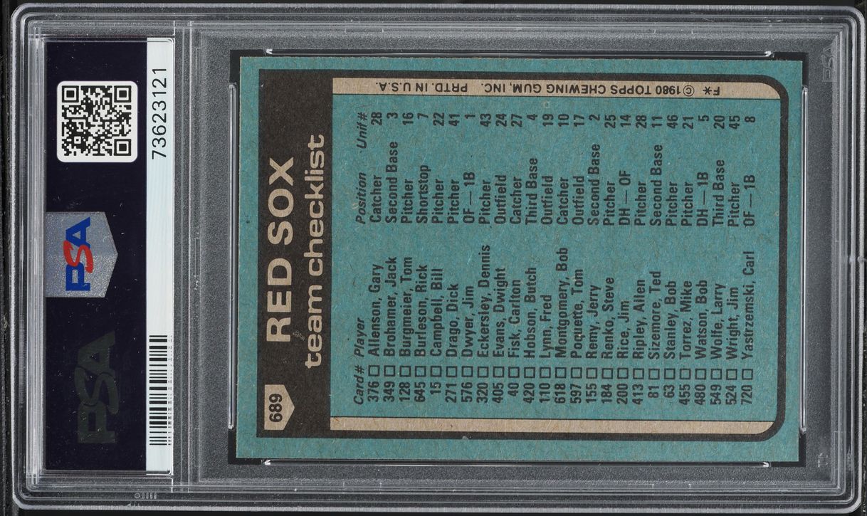 1980 Topps Red Sox Team #689 PSA 9 MINT