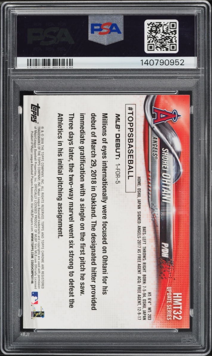 2018 Topps Chrome Update Shohei Ohtani ROOKIE #HMT32 PSA 10 GEM MINT