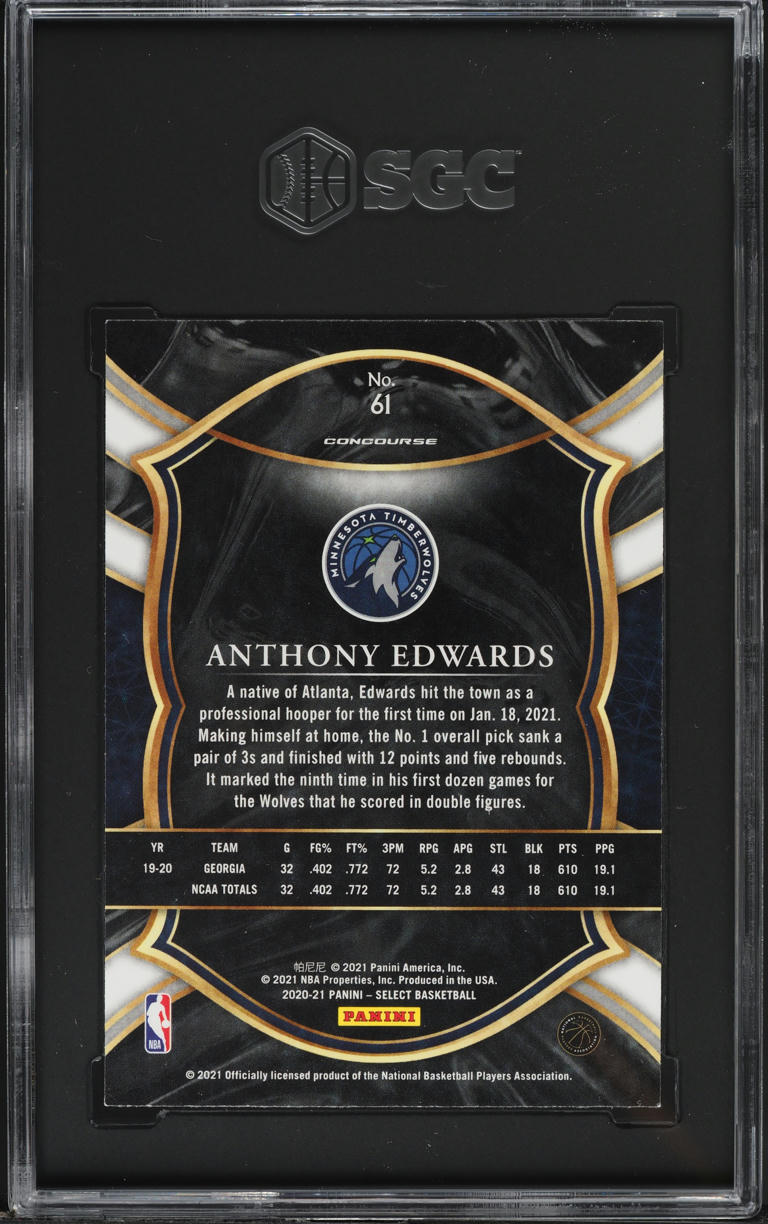 2020 Select Concourse Blue Retail Anthony Edwards ROOKIE #61 SGC 8.5 NM-MT+