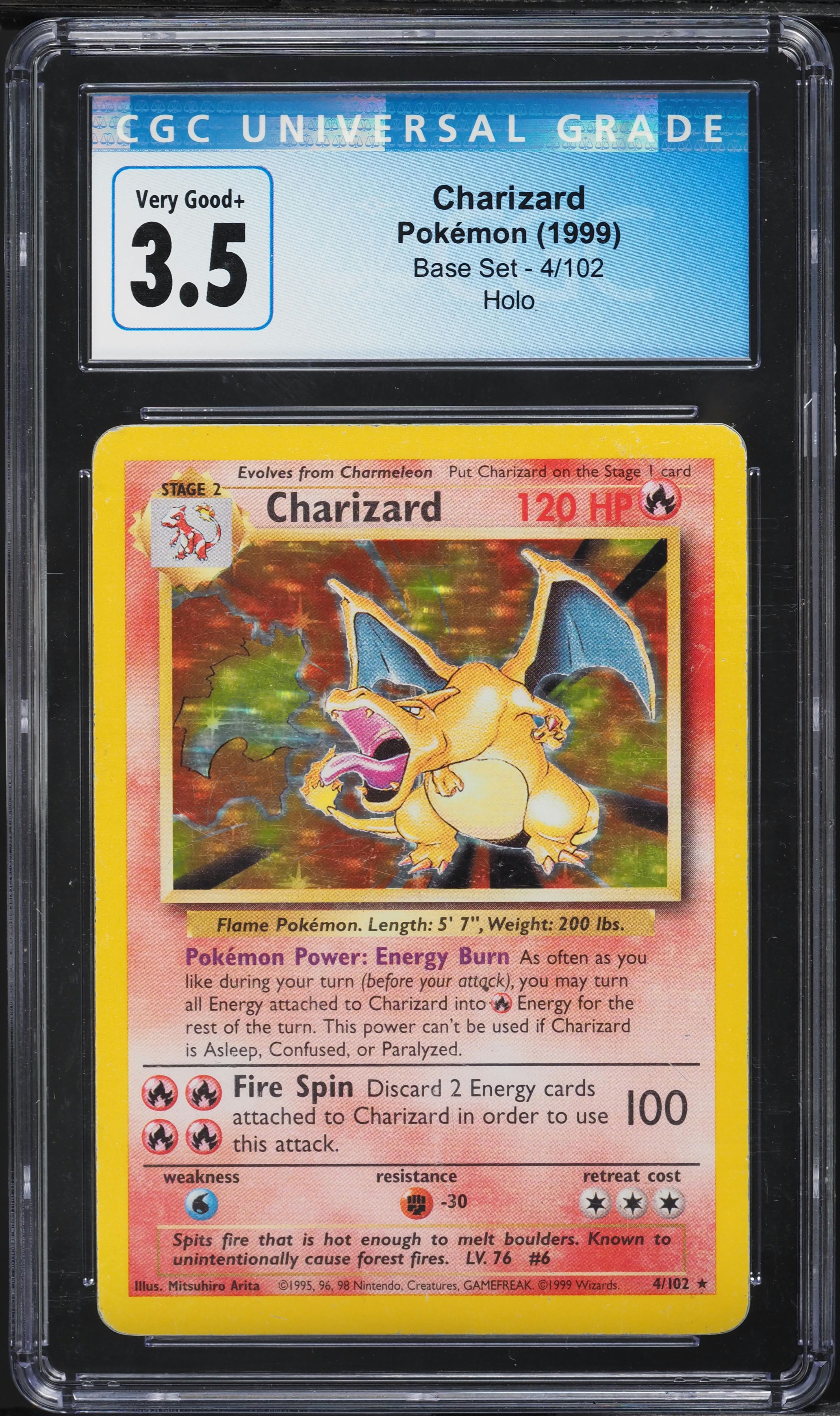 1999 Pokemon Base Set Holo Charizard #4 CGC 3.5 VG+
