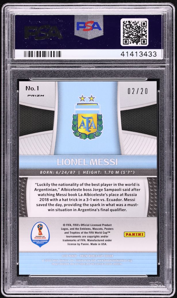 2018 Panini Prizm World Cup Camo Lionel Messi /20 #1 PSA 10 GEM MINT