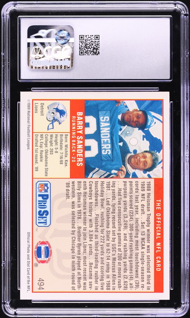1989 Pro Set Football Barry Sanders ROOKIE #494 CGC 7.5 NRMT+