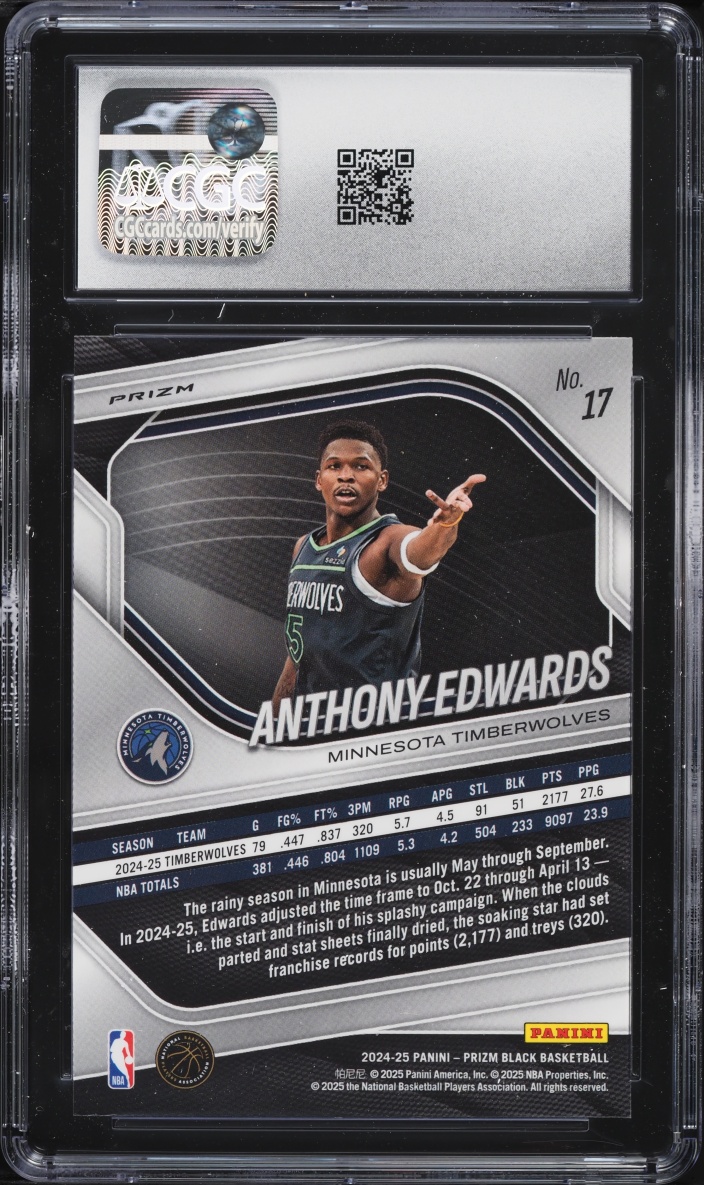 2024 Panini Prizm Black Pulsar Anthony Edwards #17 CGC 10 GEM MINT