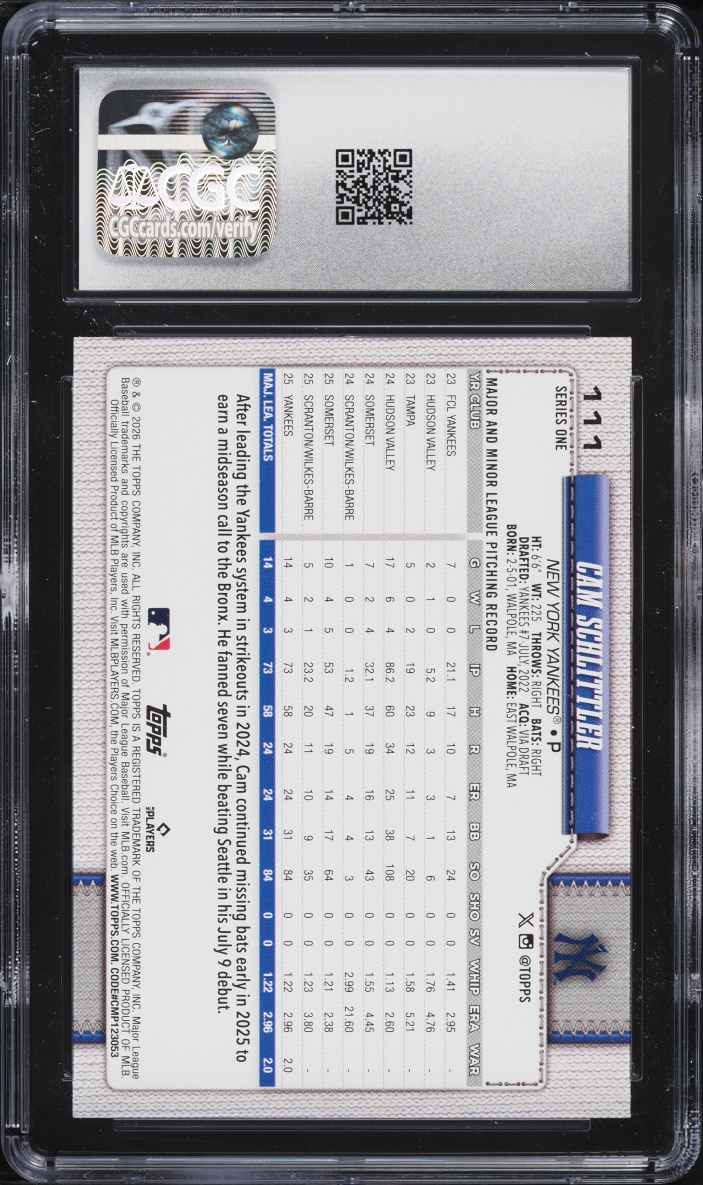 2026 Topps Cam Schlittler ROOKIE #111 CGC 9.5 MINT+