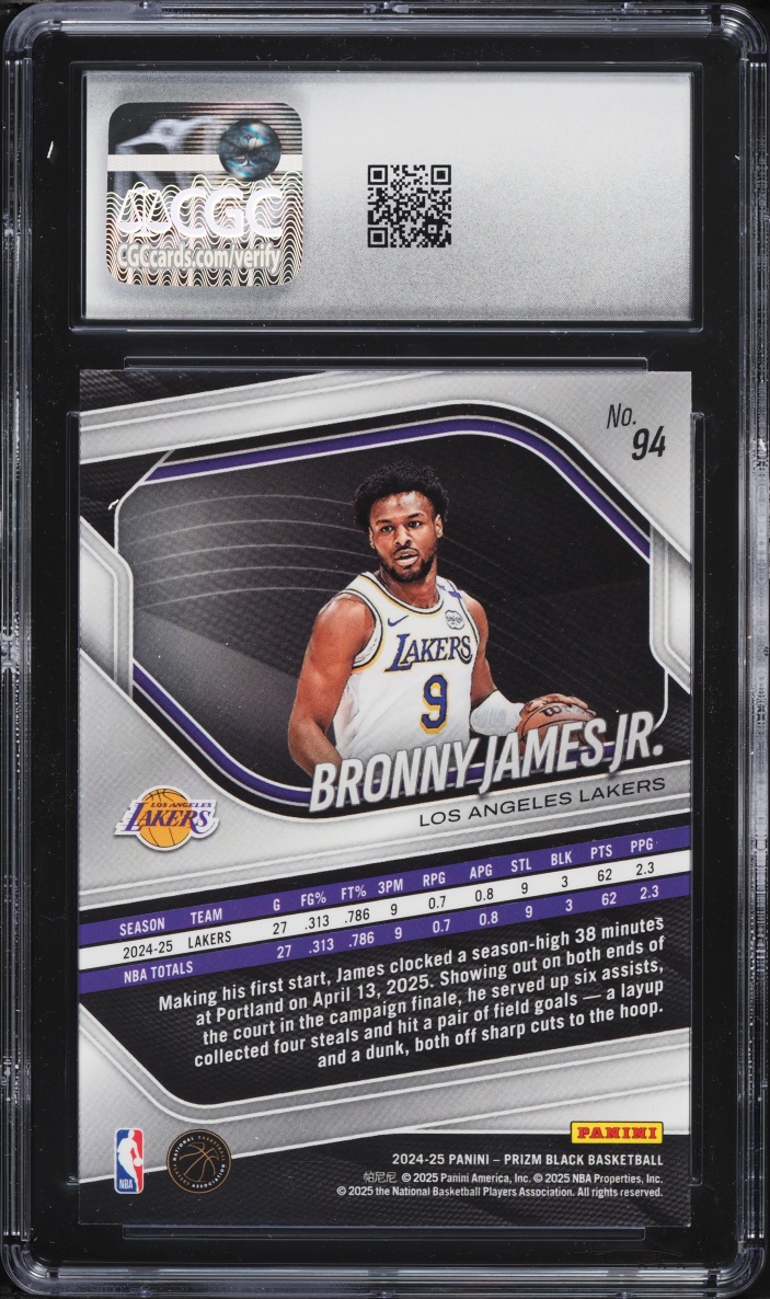 2024 Panini Prizm Black Bronny James Jr. ROOKIE #94 CGC 9 MINT