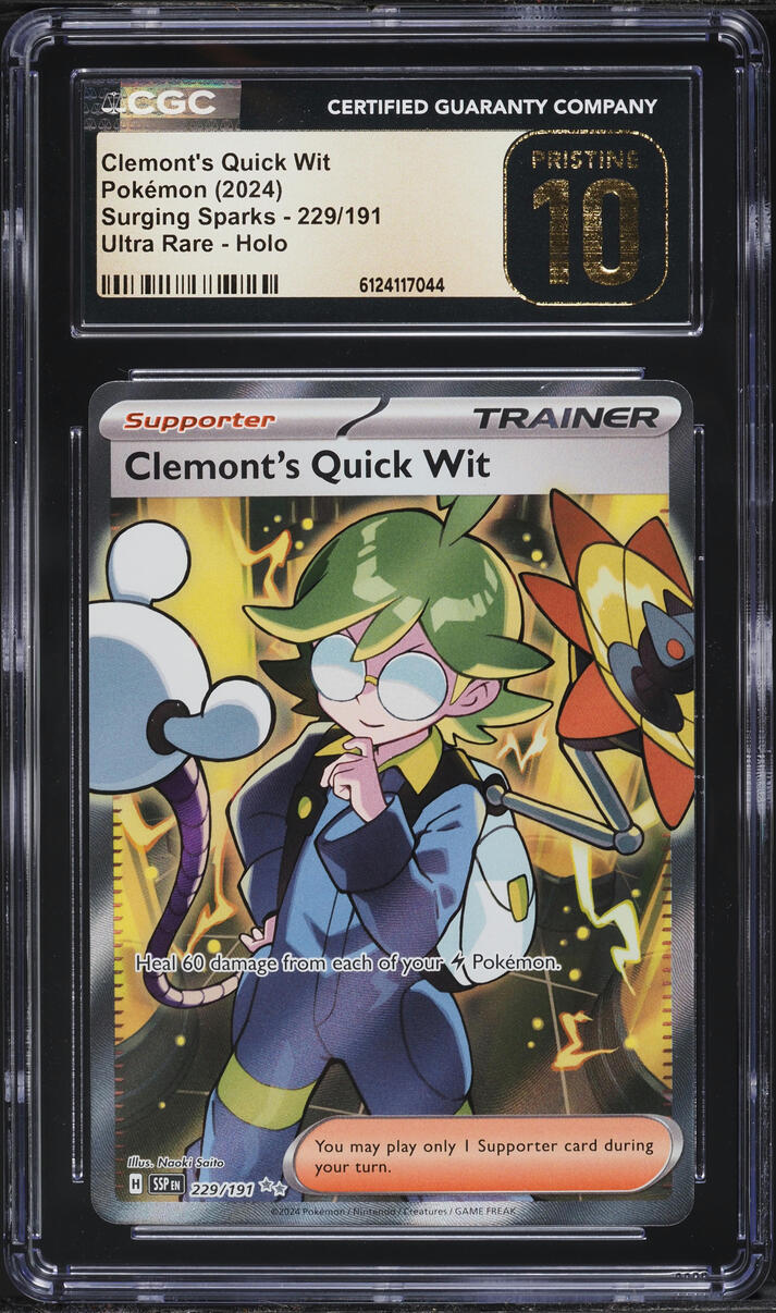 2024 Pokemon Scarlet & Violet Surging Sparks Full Art Clemont's Quick Wit #229 CGC 10 PRISTINE