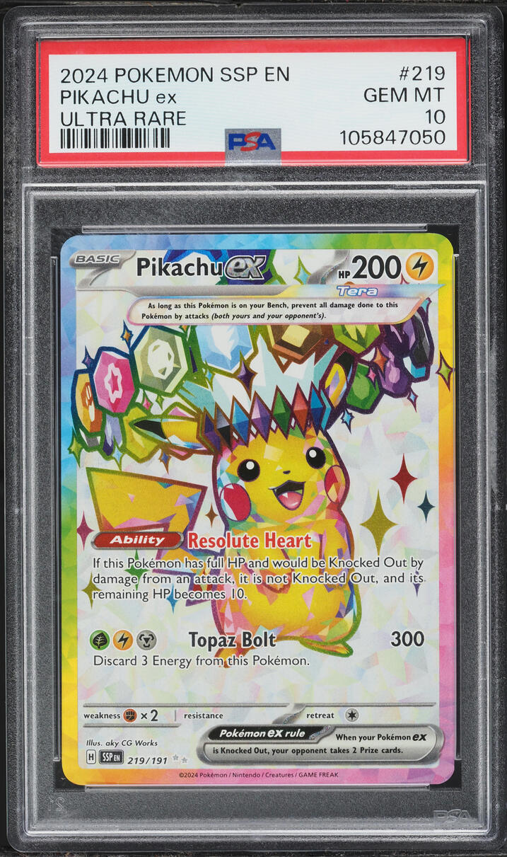 2024 Pokemon Scarlet & Violet Surging Sparks Full Art Pikachu ex #219 PSA 10 GEM MINT