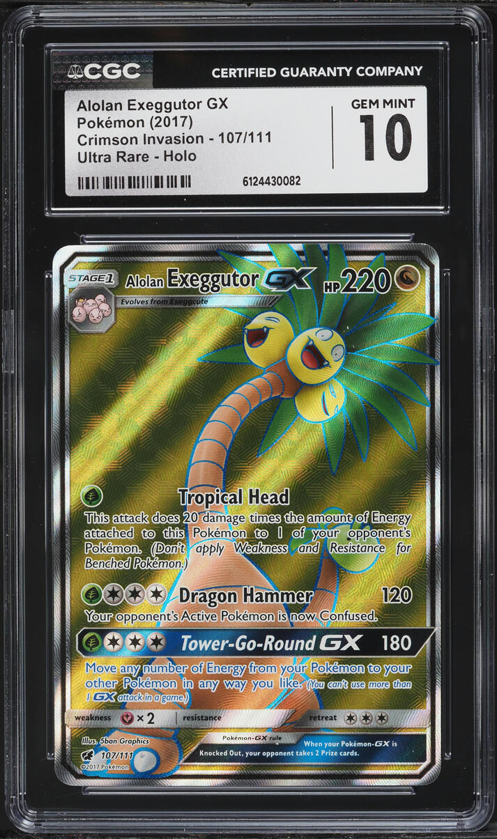 2017 Pokemon Sun & Moon Crimson Invasion Full Art Alolan Exeggutor GX #107 CGC 10 GEM MINT