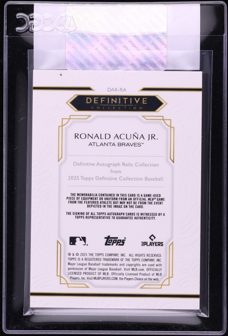 2025 Topps Definitive Collection Red Ronald Acuna Jr. PATCH AUTO /5 #DAR-RA CGC AUTH