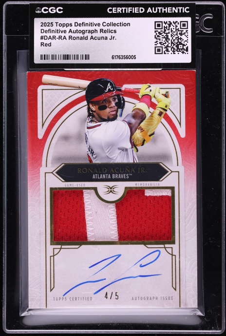 2025 Topps Definitive Collection Red Ronald Acuna Jr. PATCH AUTO /5 #DAR-RA CGC AUTH