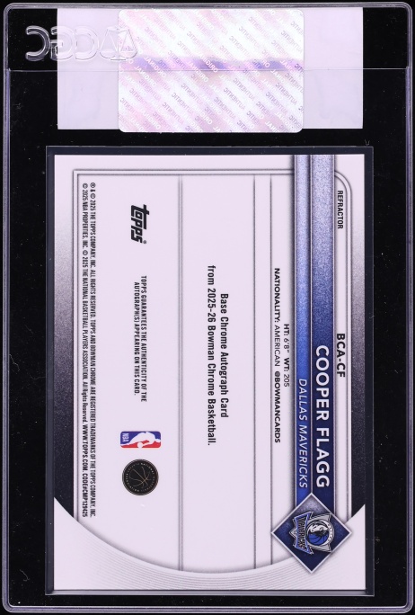 2025 Bowman Chrome Refractor Cooper Flagg ROOKIE AUTO /499 #BCA-CF CGC AUTH