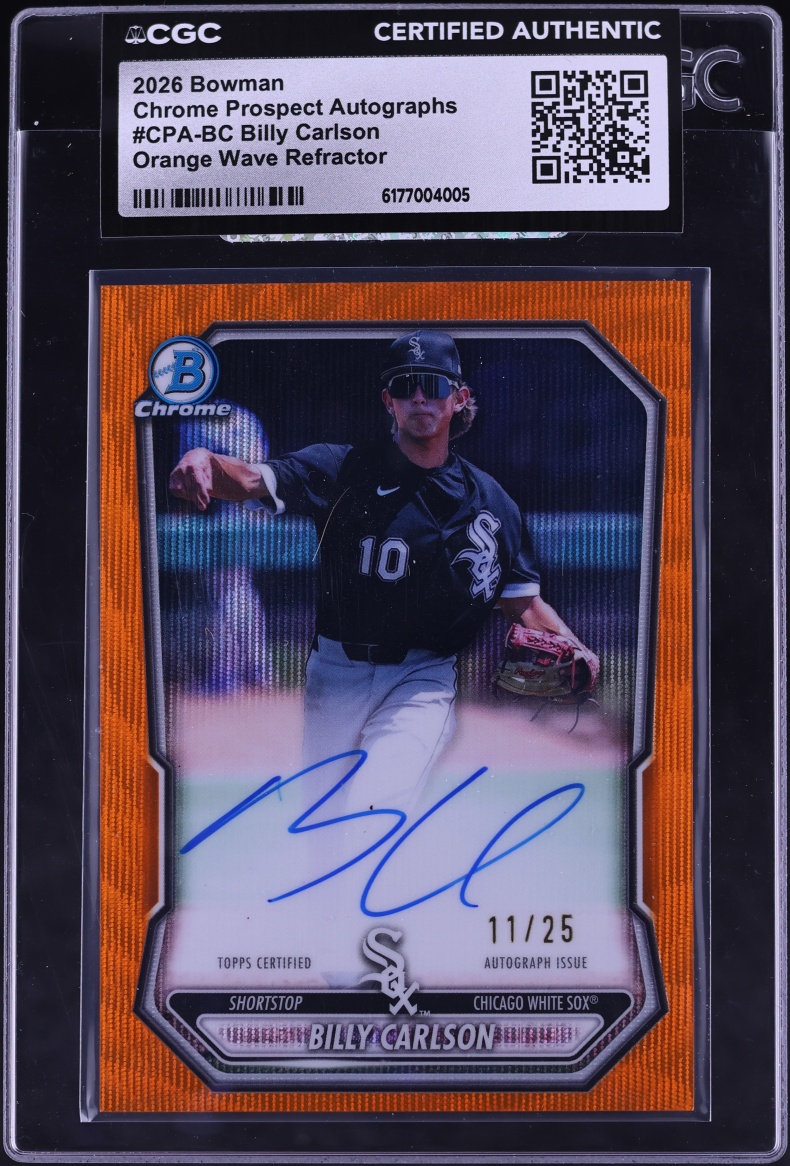 2026 Bowman Chrome Orange Wave Refractor Billy Carlson PROSPECT AUTO /25 #CPA-BC CGC AUTH