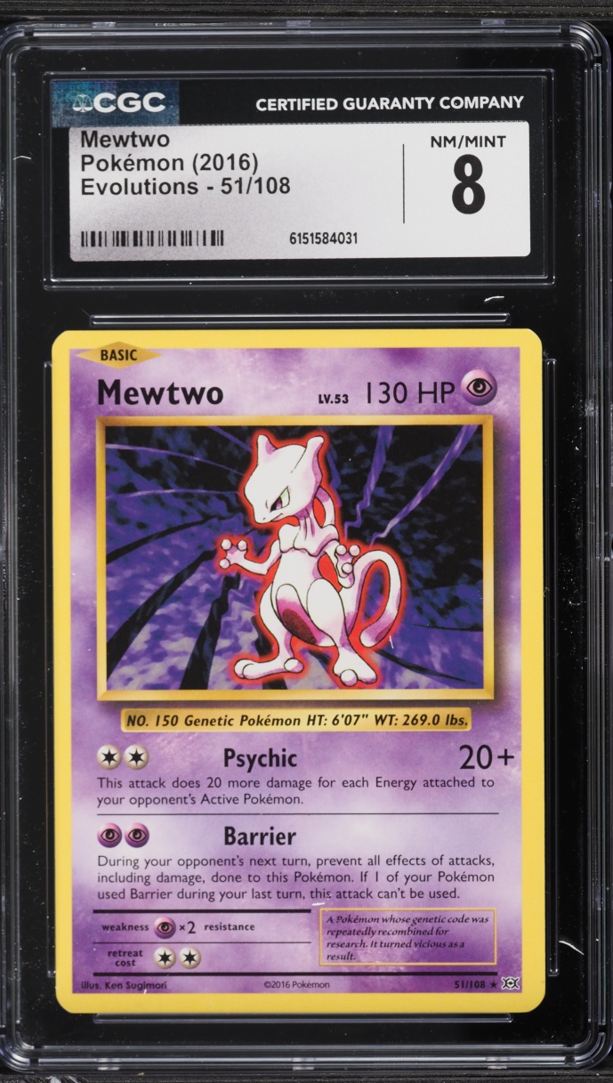 2016 Pokemon XY Evolutions Mewtwo #51 CGC 8 NM-MT