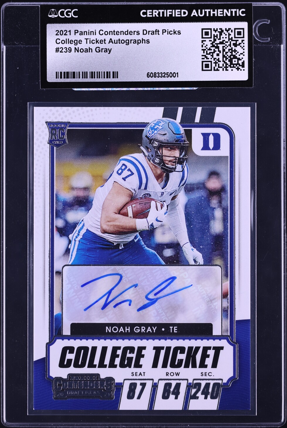 2021 Panini Contenders Draft Picks College Noah Gray ROOKIE AUTO #239 CGC AUTH