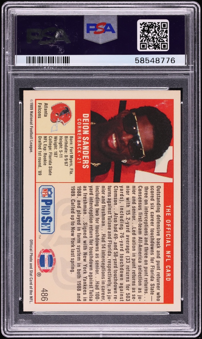 1989 Pro Set Football Deion Sanders ROOKIE #486 PSA 9 MINT