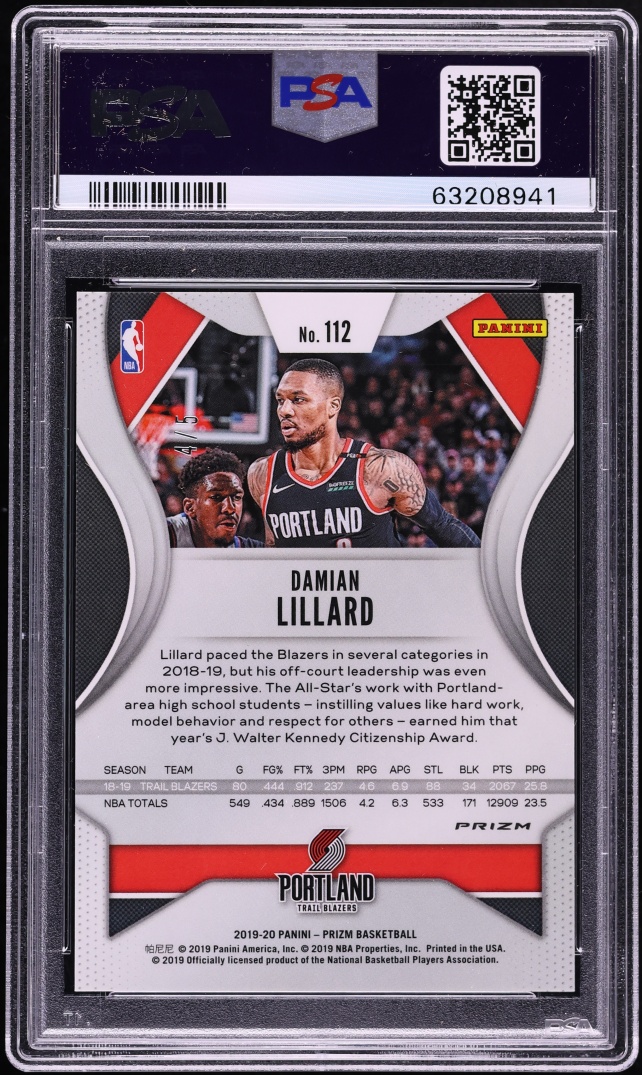 2019 Panini Prizm Black Gold Damian Lillard /5 #112 PSA 9 MINT - Photo 2