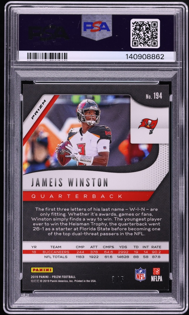 2019 Panini Prizm Gold Vinyl Jameis Winston JERSEY # 3/5 #194 PSA 9 MINT - Photo 2