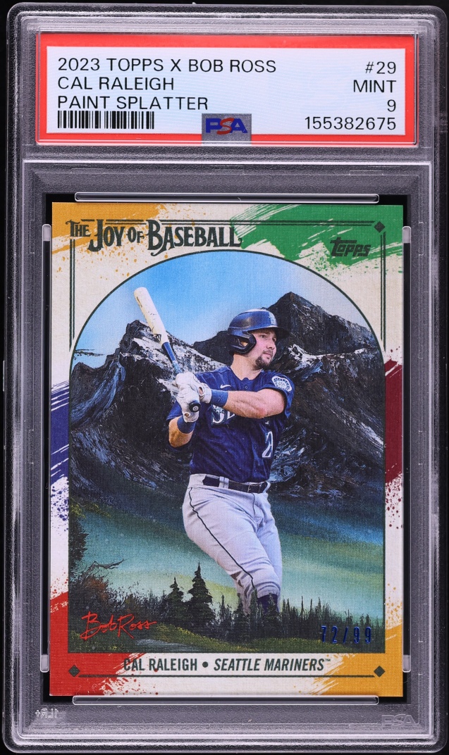 2023 Topps X Bob Ross The Joy Of Baseball Paint Splatter Cal Raleigh /99 #29 PSA 9 MINT
