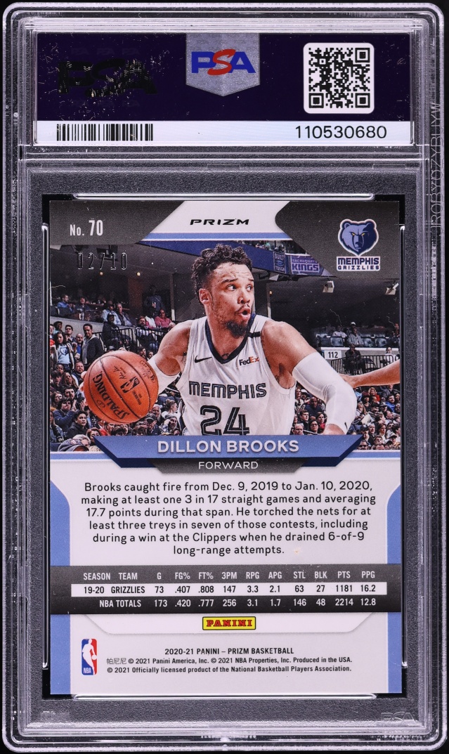 2020 Panini Prizm Gold Dillon Brooks /10 #70 PSA 9 MINT - Photo 2