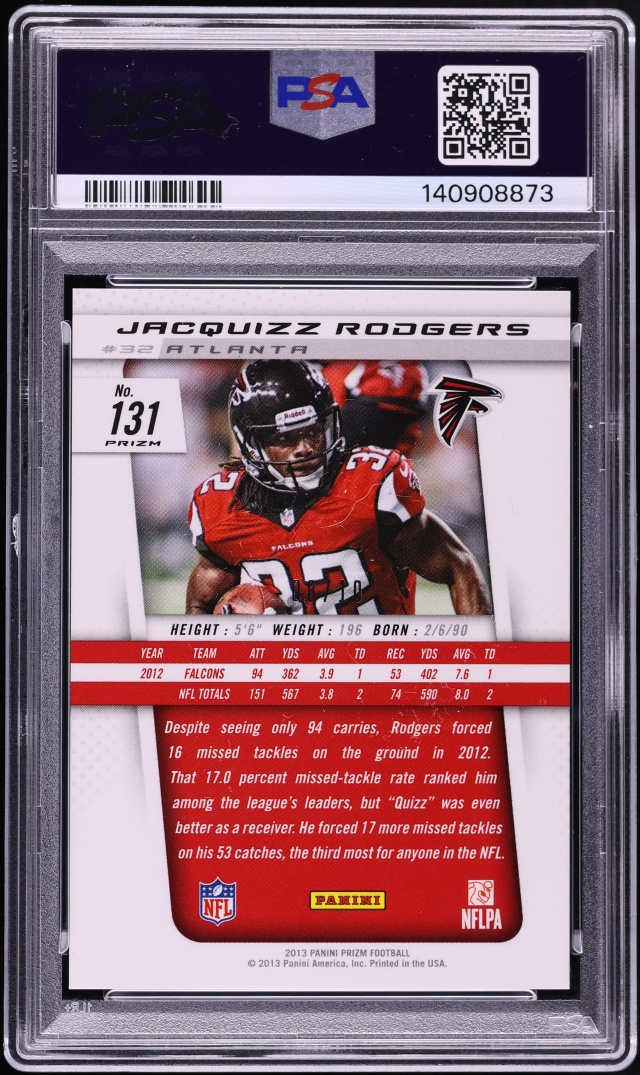 2013 Panini Prizm Gold Jacquizz Rodgers /10 #131 PSA 9 MINT - Photo 2