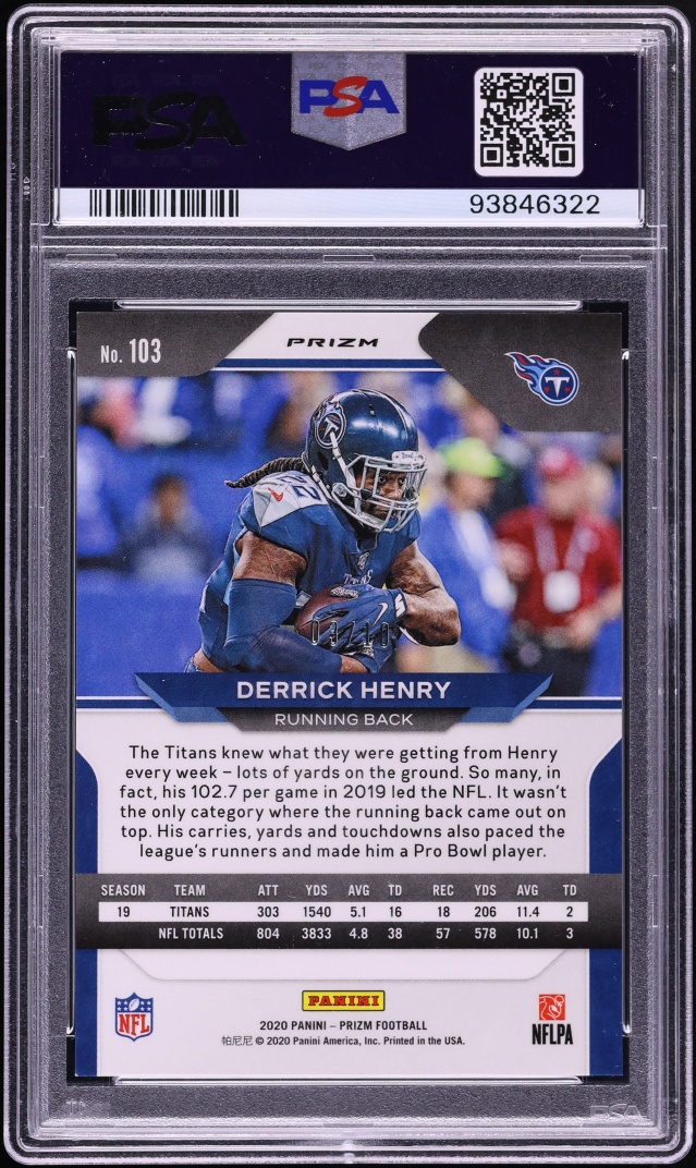 2020 Panini Prizm Gold Derrick Henry /10 #103 PSA 9 MINT - Photo 2