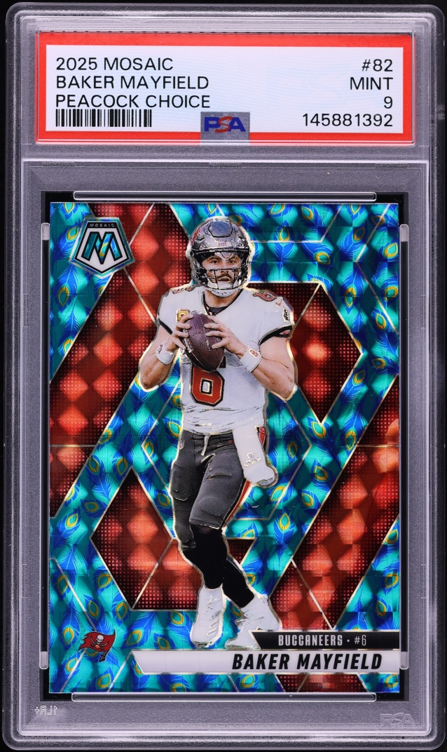 2025 Panini Mosaic Peacock Choice Baker Mayfield #82 PSA 9 MINT