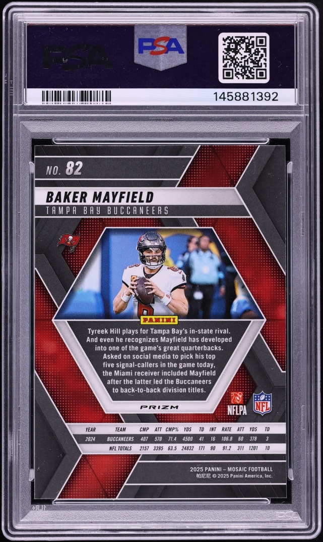 2025 Panini Mosaic Peacock Choice Baker Mayfield #82 PSA 9 MINT - Photo 2