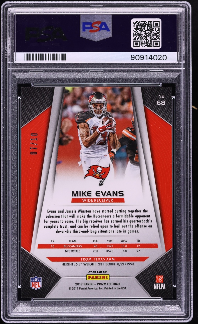 2017 Panini Prizm Gold Mike Evans /10 #68 PSA 10 GEM MINT - Photo 2