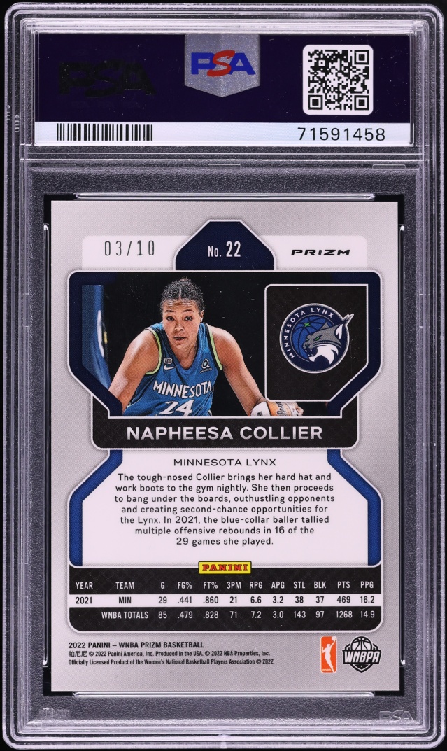 2022 Panini Prizm WNBA Gold Napheesa Collier /10 #22 PSA 9 MINT - Photo 2