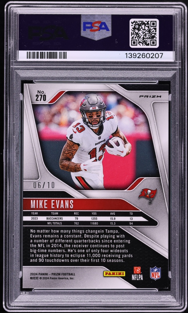 2024 Panini Prizm Gold Mike Evans /10 #270 PSA 8 NM-MT - Photo 2